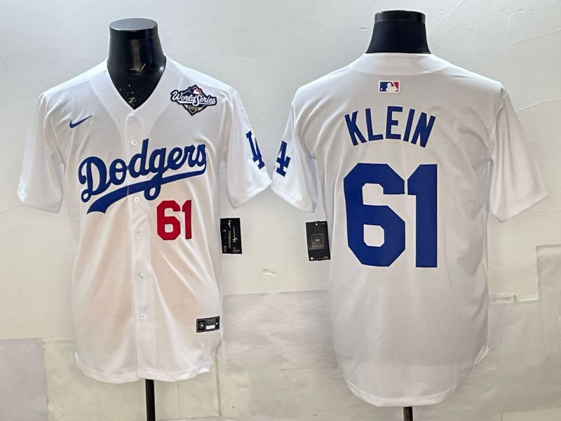 Men 2025 Nike Los Angeles Dodgers #61 Klein White Game MLB Jersey 010